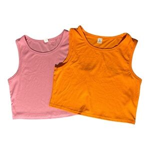 Tween Girls SHEIN Cropped Ribbed Tank Tops, 2 Tank Tops, Orange, Pink, Teen 14Y